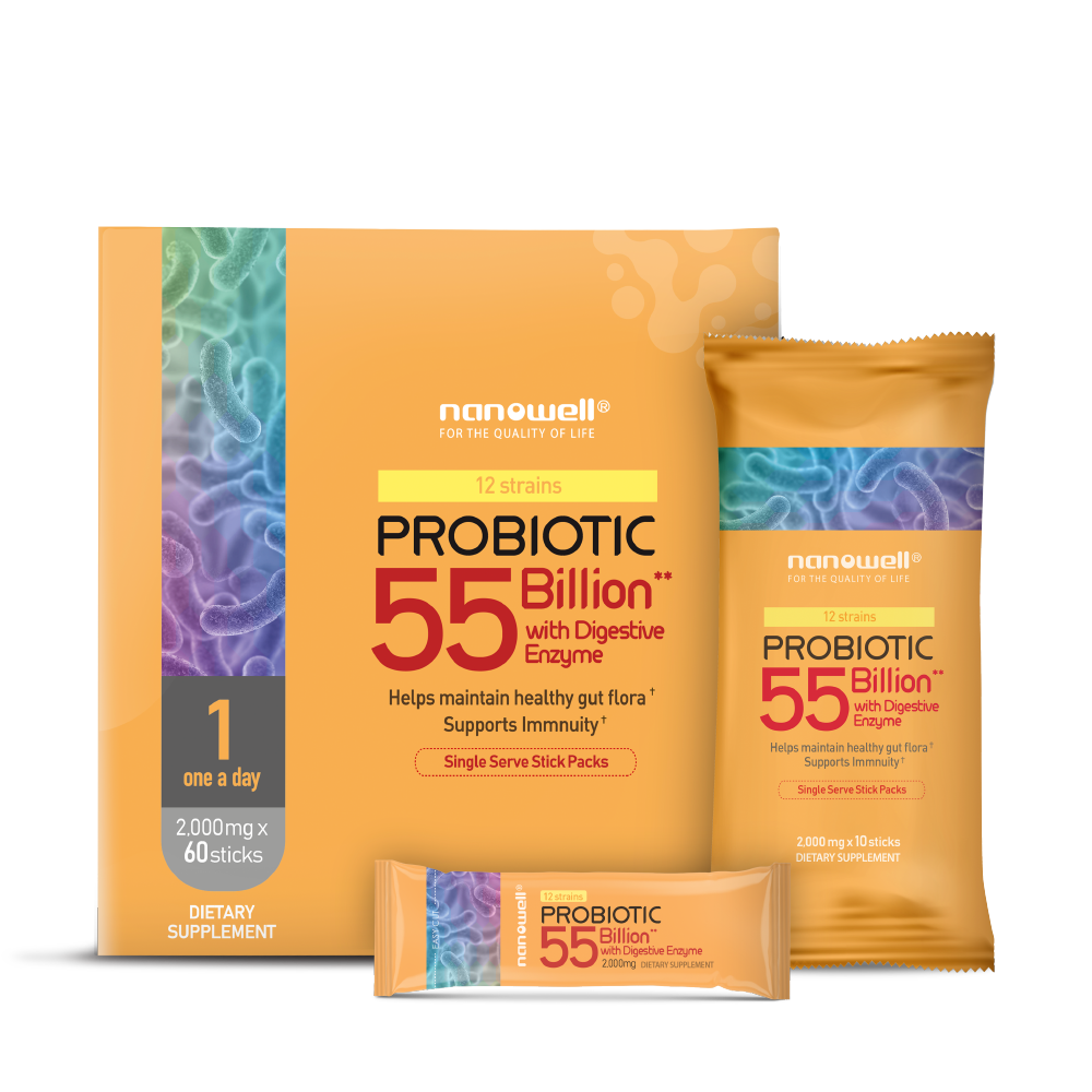 1 BOX of 12 STRAINS PROBIOTIC 55 BILLION WITH DIGESTIVE ENZYME 60 STICKS for 2 Months