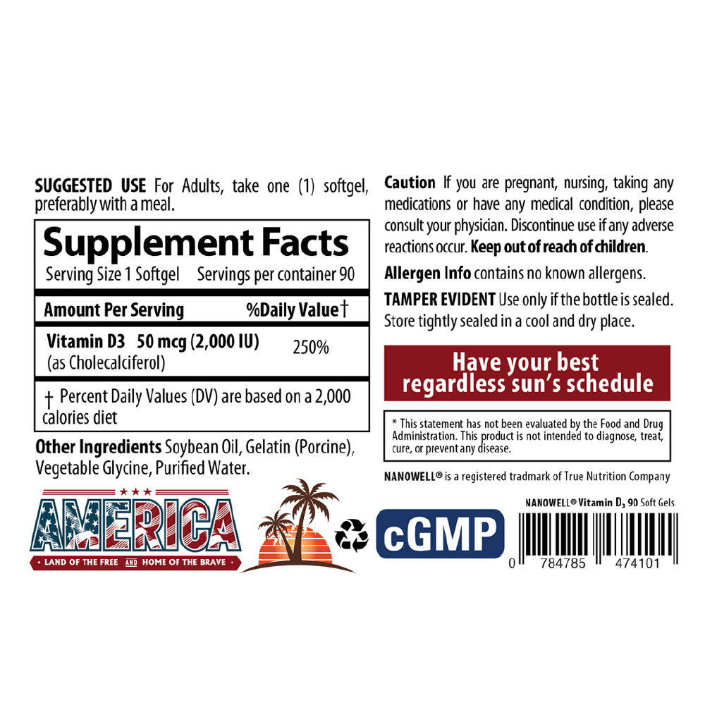 Vitamin D3 2000 IU 180 Softgels