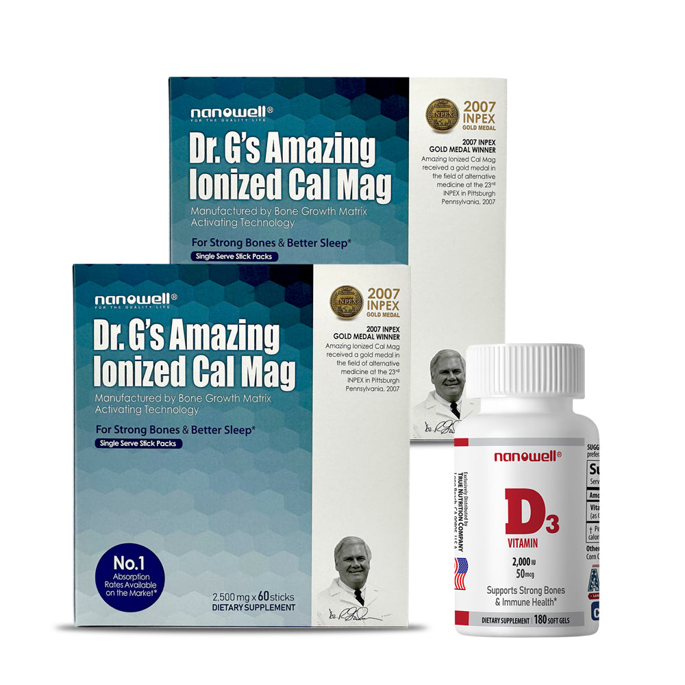 2 Boxes of Dr. G's Amazing Ionized Cal Mag 60 Sticks  + Vitamin D3 1 bottle 180 Softgels